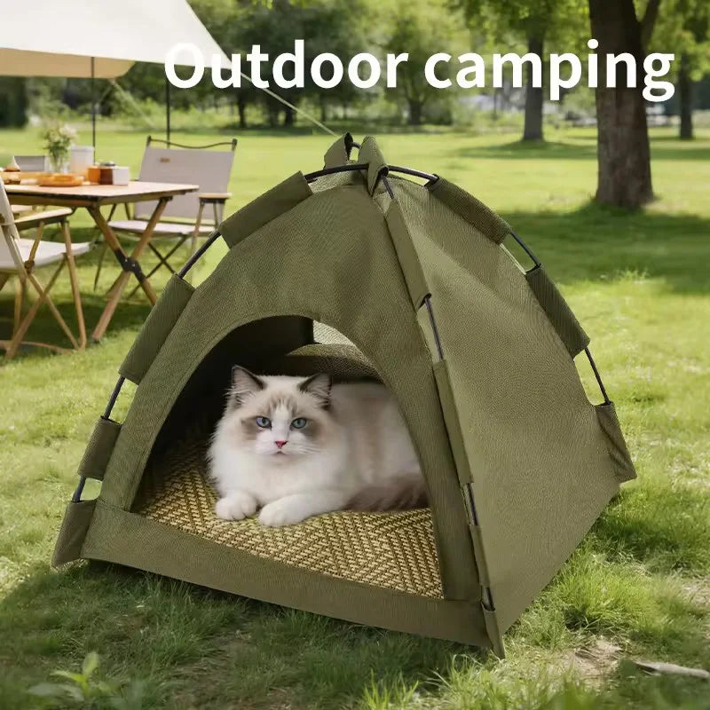 Foldable Semi Enclosed Pet Tent Detachable Washable Cat House Four Season Shelter for Indoor Outdoor Cats Dogs Sleeping Cave Bed