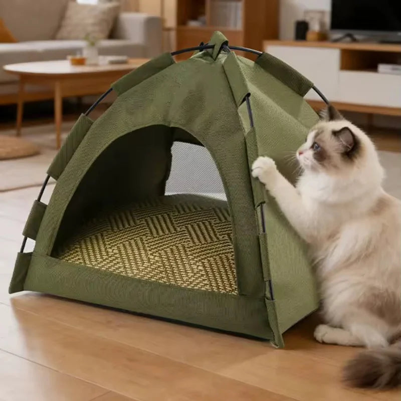 Foldable Semi Enclosed Pet Tent Detachable Washable Cat House Four Season Shelter for Indoor Outdoor Cats Dogs Sleeping Cave Bed