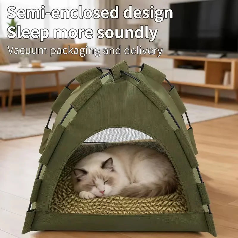 Foldable Semi Enclosed Pet Tent Detachable Washable Cat House Four Season Shelter for Indoor Outdoor Cats Dogs Sleeping Cave Bed