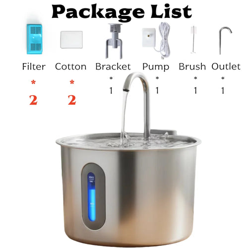 Pet Water Fountain for Cats 74Oz/2.2L Stainless Steel Indoor Drinking Dispenser Free Standing Cat Water Fountain with Filter
